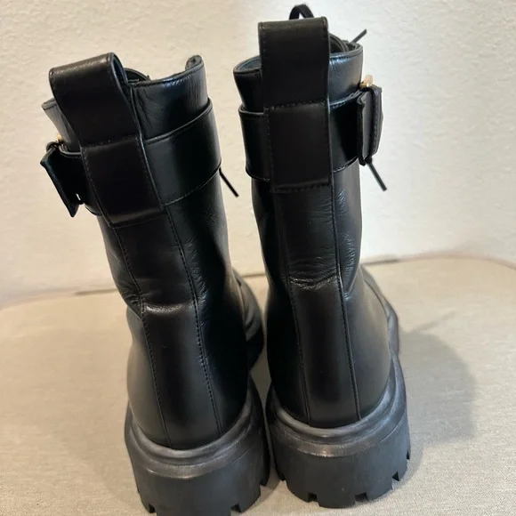 $675 Stuart Weitzman Women's Ultra Lug Sole Buckle Combat Boots size 7 black - Picture 3 of 9